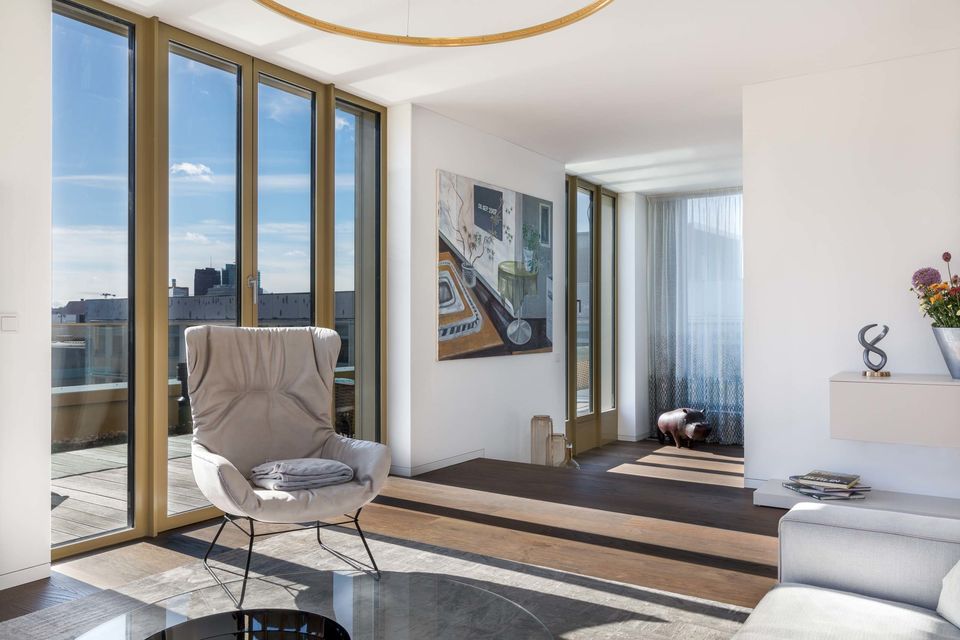 Furnished apartment, living room with panoramic windows in Berlin Mitte