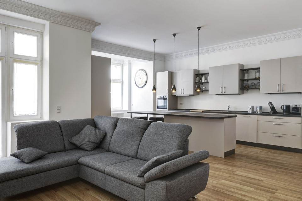 Furnished apartment, living room with open kitchen in Berlin Schöneberg