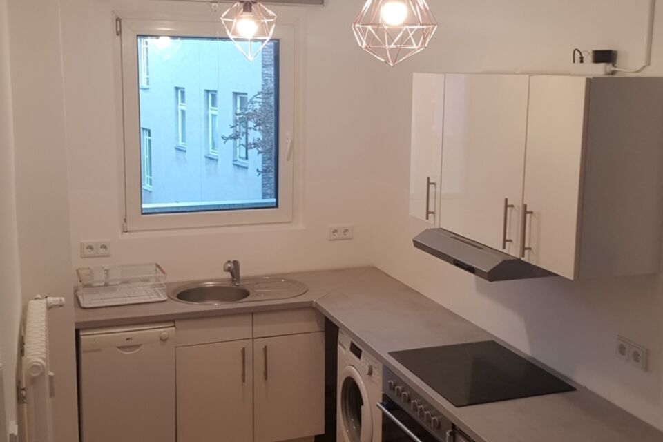Furnished apartment, kitchen with window view in Berlin Kreuzberg