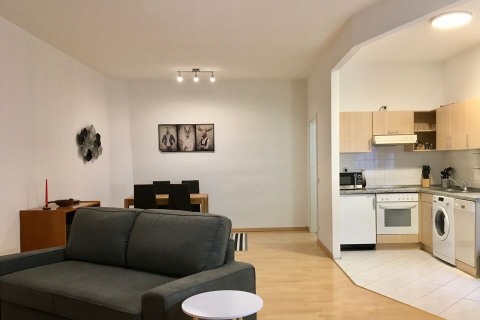 Möblierte Wohnung, Wohnzimmer mit offener Küche in Berlin Prenzlauer Berg