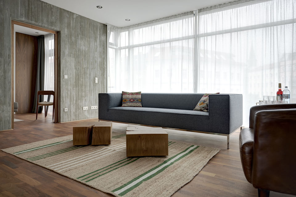 Furnished apartment, living room with floor-to-ceiling windows in Berlin Mitte