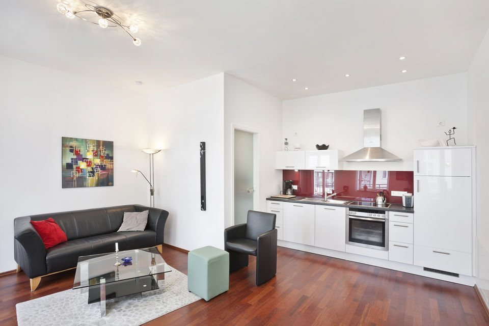 Furnished apartment, living room with open kitchen in Berlin Mitte