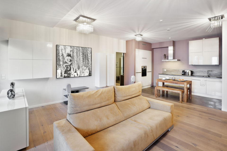Furnished apartment, living room with open kitchen in Berlin Mitte
