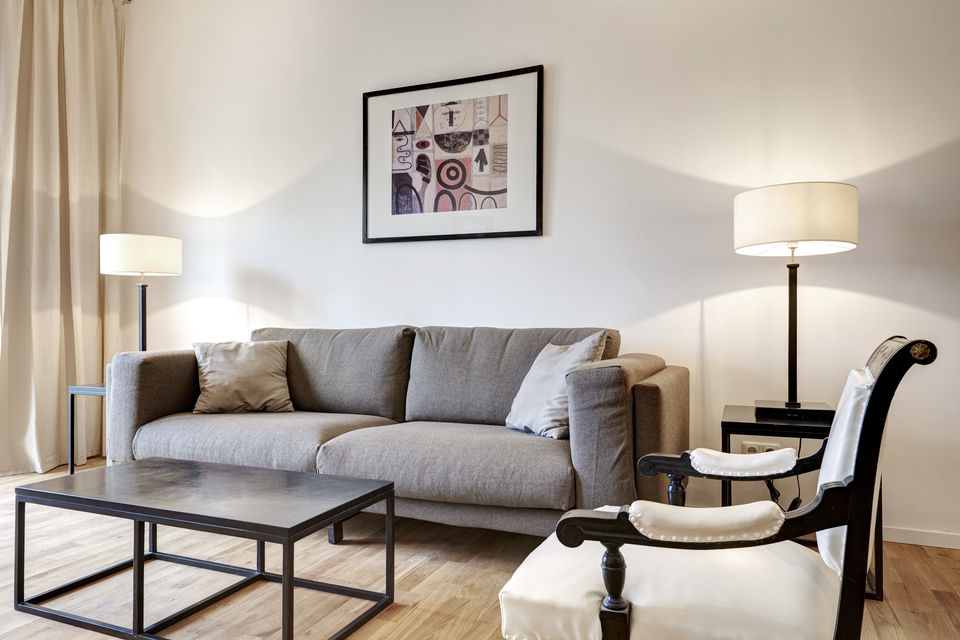Furnished apartment, living room with designer furniture in Berlin Kreuzberg