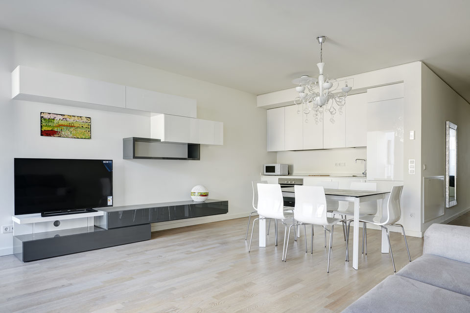 Furnished apartment, living room with open kitchen in Berlin Mitte