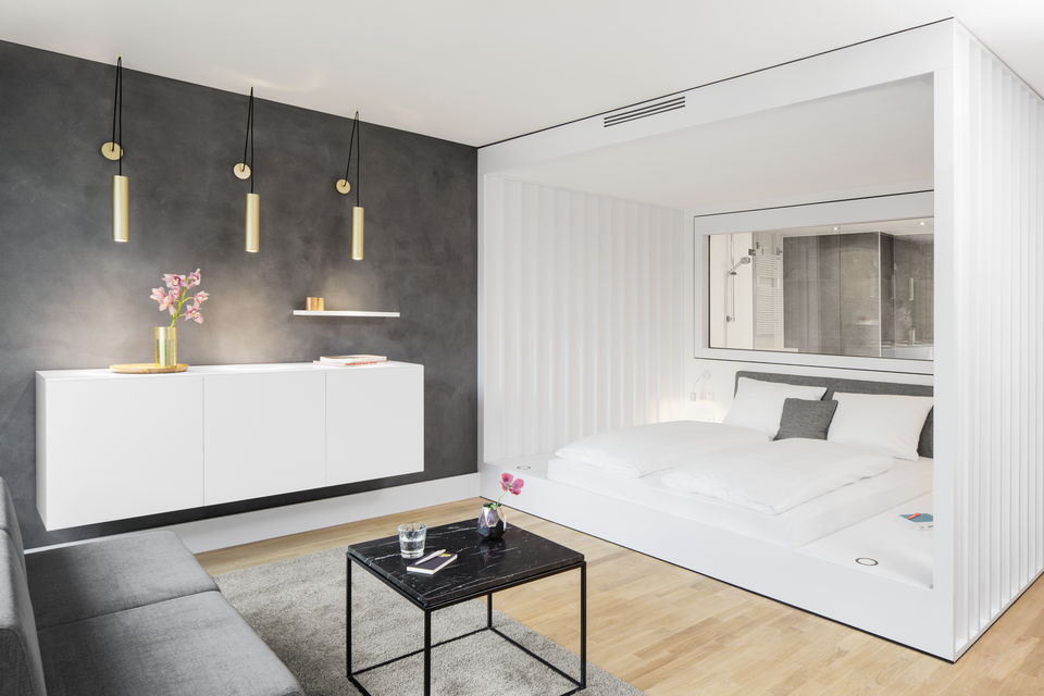 Serviced apartment, bedroom with modern alcove in Berlin Mitte