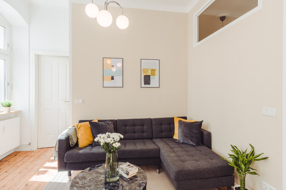 Furnished apartment, living room with corner sofa in Berlin Wedding