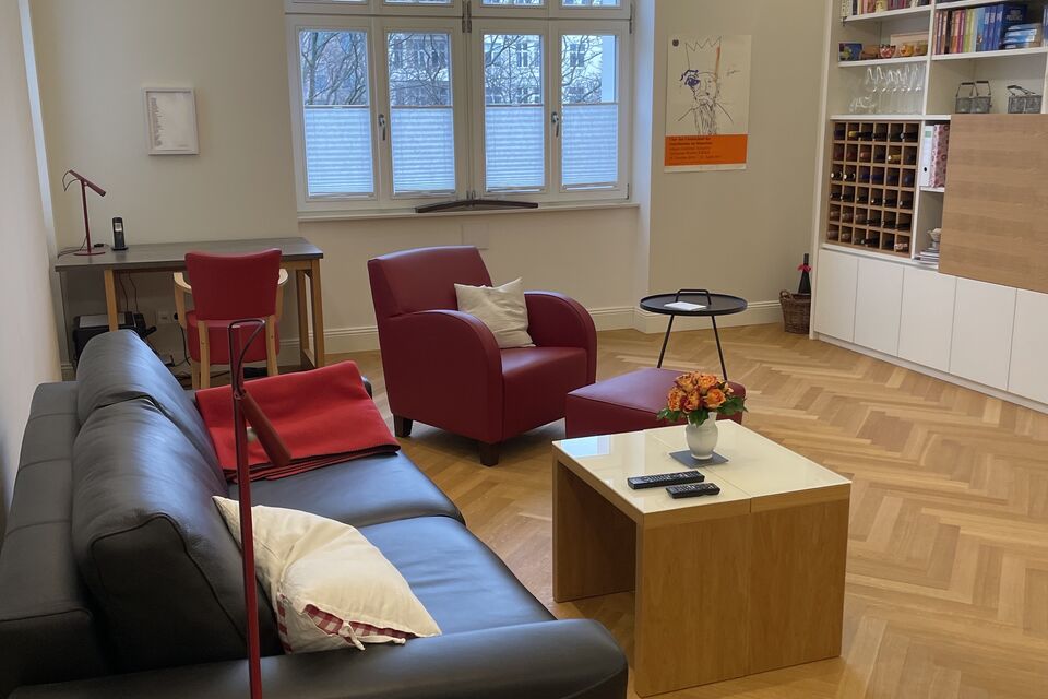 Furnished apartment, living room with designer furniture in Berlin Wilmersdorf