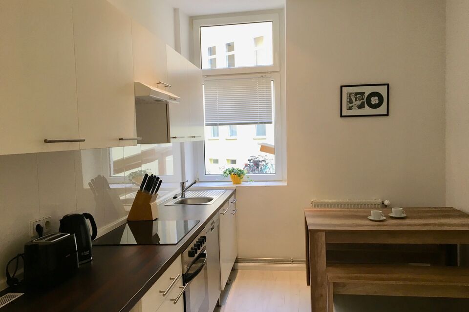 Furnished apartment, kitchen with window view in Berlin Friedrichshain