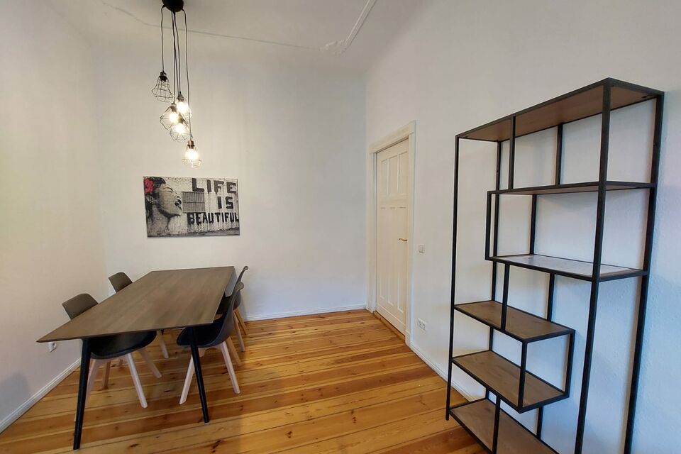 Furnished apartment, dining room with wooden flooring in Berlin Neukölln
