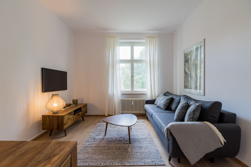 Furnished apartment, living room with natural light in Berlin Friedrichshain
