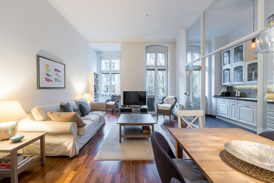Furnished apartment, living room with glass cabinets in Berlin Mitte