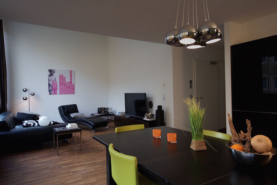 Furnished apartment, living room with modern dining table in Berlin Mitte