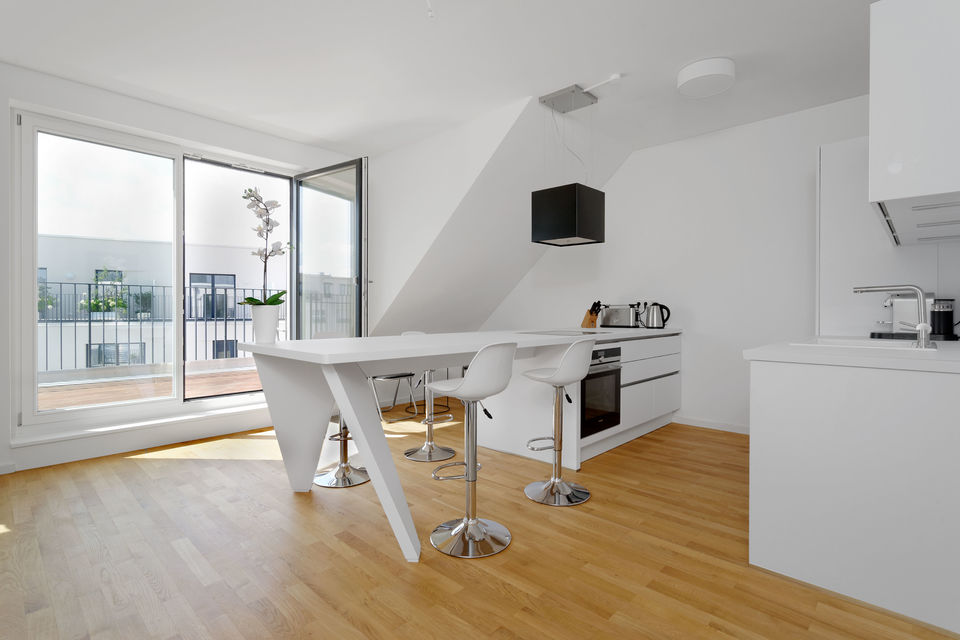 Furnished apartment, kitchen with balcony view in Berlin Mitte