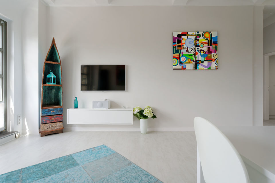 Furnished apartment, living room with wall art in Berlin Mitte
