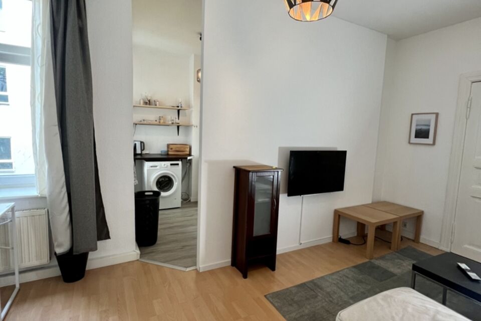Furnished apartment, living room with integrated laundry area in Berlin Prenzlauer Berg