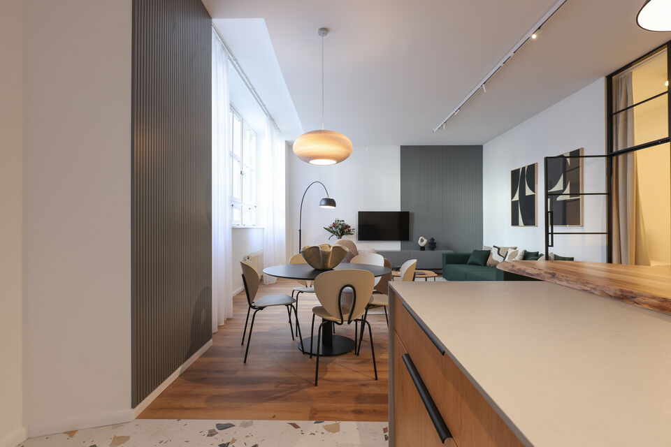 Furnished apartment, living room with open kitchen in Berlin Friedrichshain