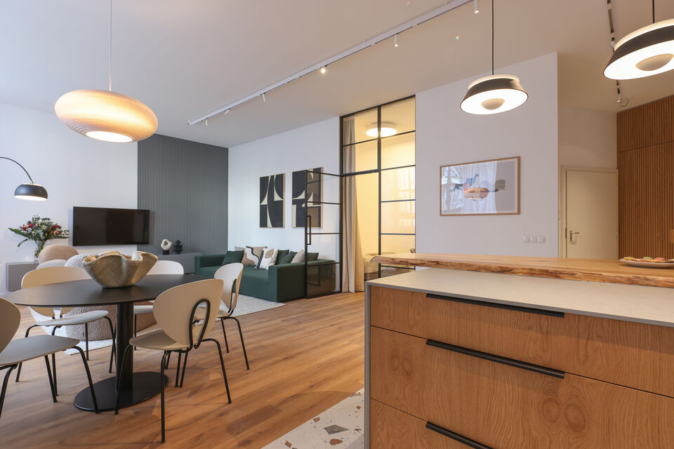 Furnished apartment, living room with open kitchen in Berlin Friedrichshain