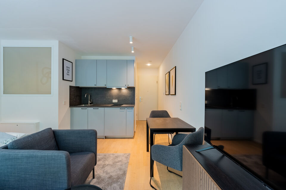 Furnished apartment, living room with open kitchen in Berlin Kreuzberg