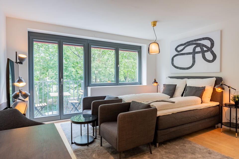 Furnished apartment, living room with balcony access in Berlin Kreuzberg
