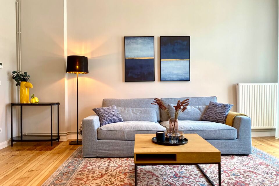 Furnished apartment, living room with parquet flooring in Berlin Charlottenburg