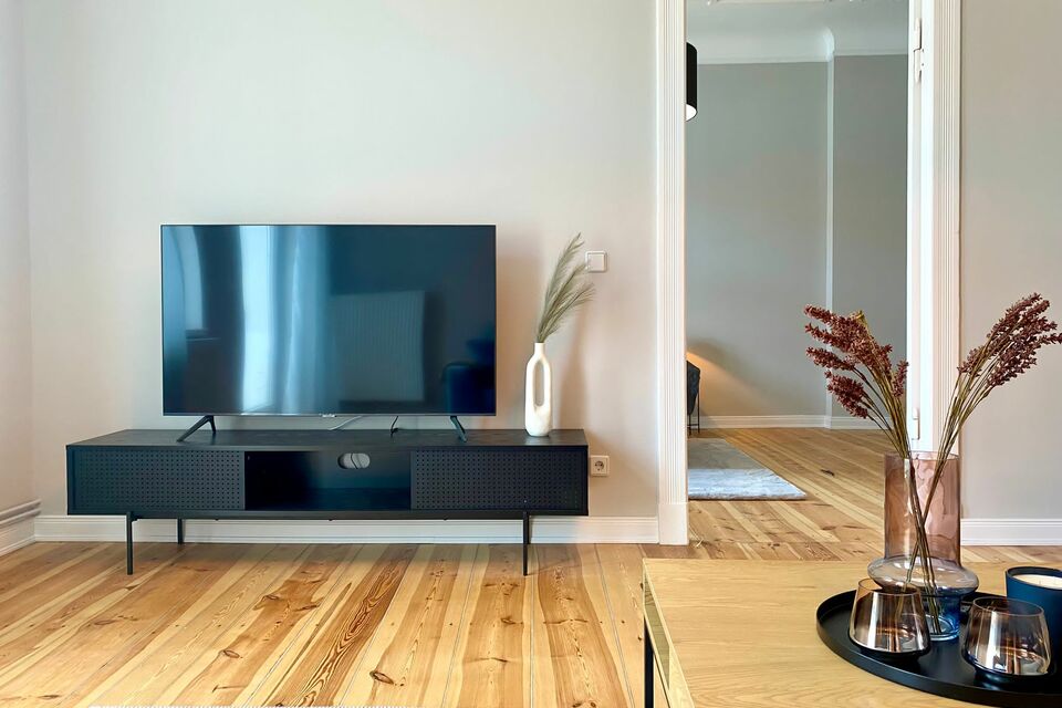 Furnished apartment, living room with parquet flooring in Berlin Charlottenburg
