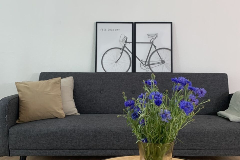 Möblierte Wohnung, Wohnzimmer mit Blumenstrauß in Berlin Treptow-Köpenick
