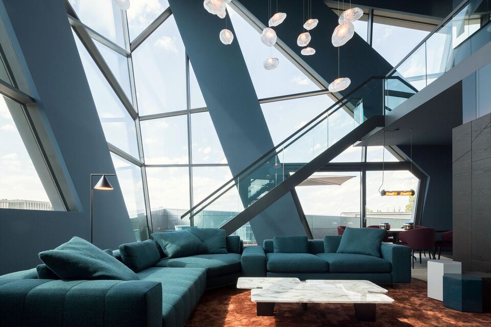 Furnished apartment, living room with glass roof construction in Berlin Mitte