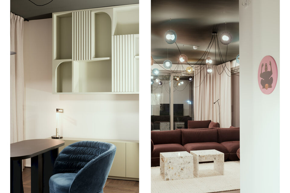 Furnished apartment, living room with designer pendant lights in Berlin Prenzlauer Berg