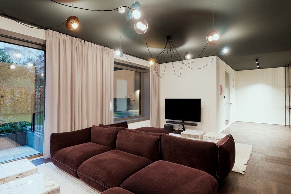Furnished apartment, living room with designer sofa in Berlin Prenzlauer Berg