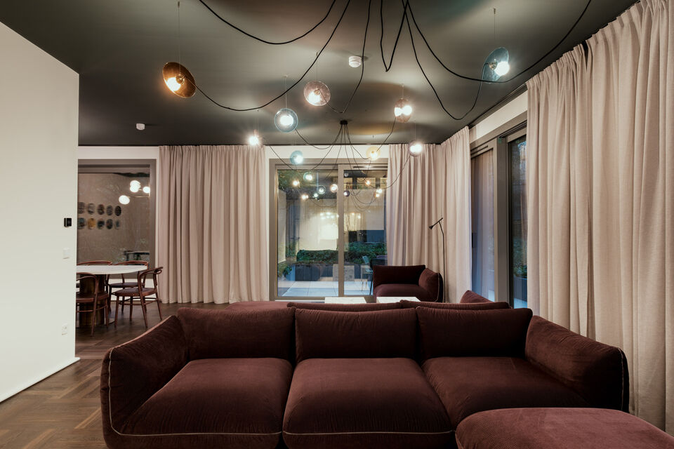 Furnished apartment, living room with designer sofa in Berlin Prenzlauer Berg