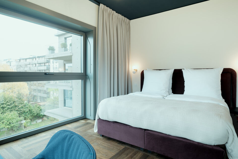 Furnished apartment, bedroom 1 with panoramic window in Berlin Prenzlauer Berg