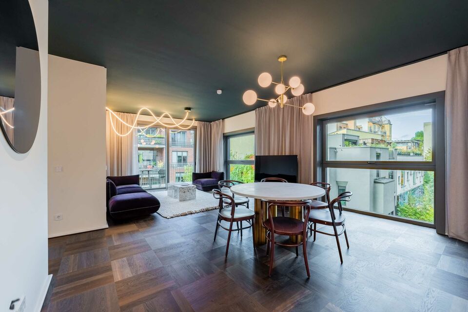 Furnished apartment, living room with panoramic windows in Berlin Prenzlauer Berg