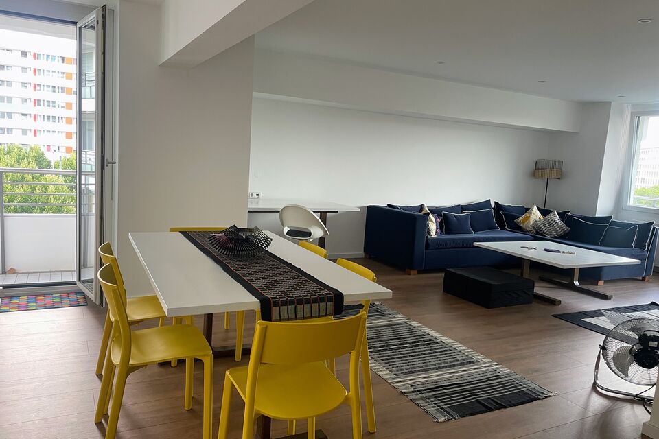 Furnished apartment, living room with yellow chairs in Berlin Mitte