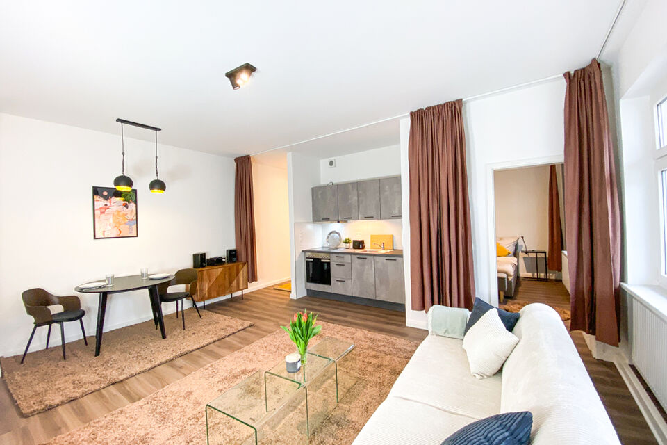 Furnished apartment, living room with open kitchen in Berlin Pankow
