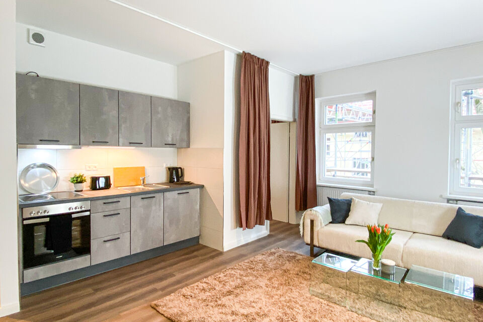 Furnished apartment, living room with open kitchen in Berlin Pankow