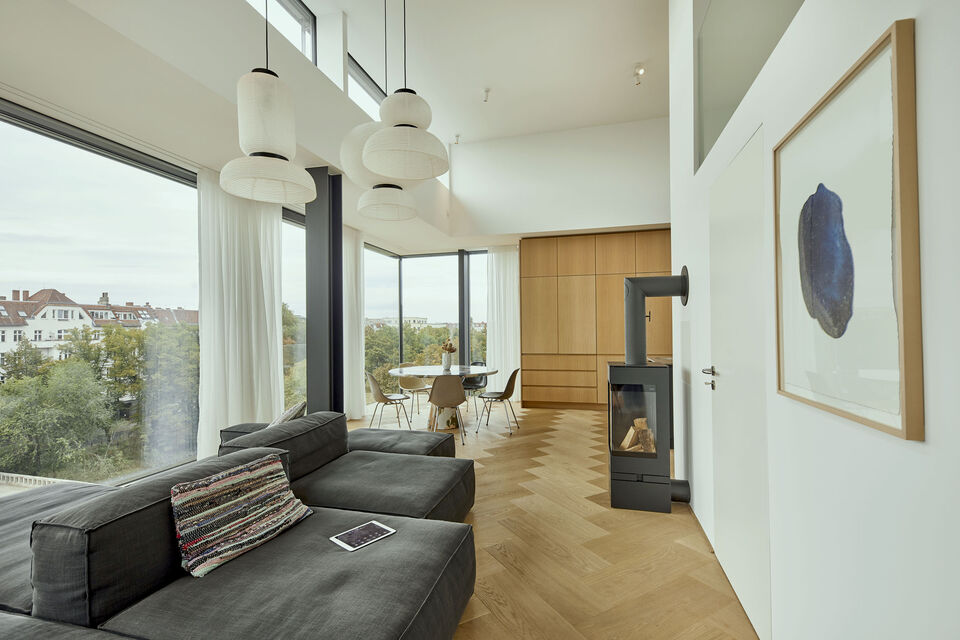 Furnished apartment, living room with wood stove in Berlin Kreuzberg