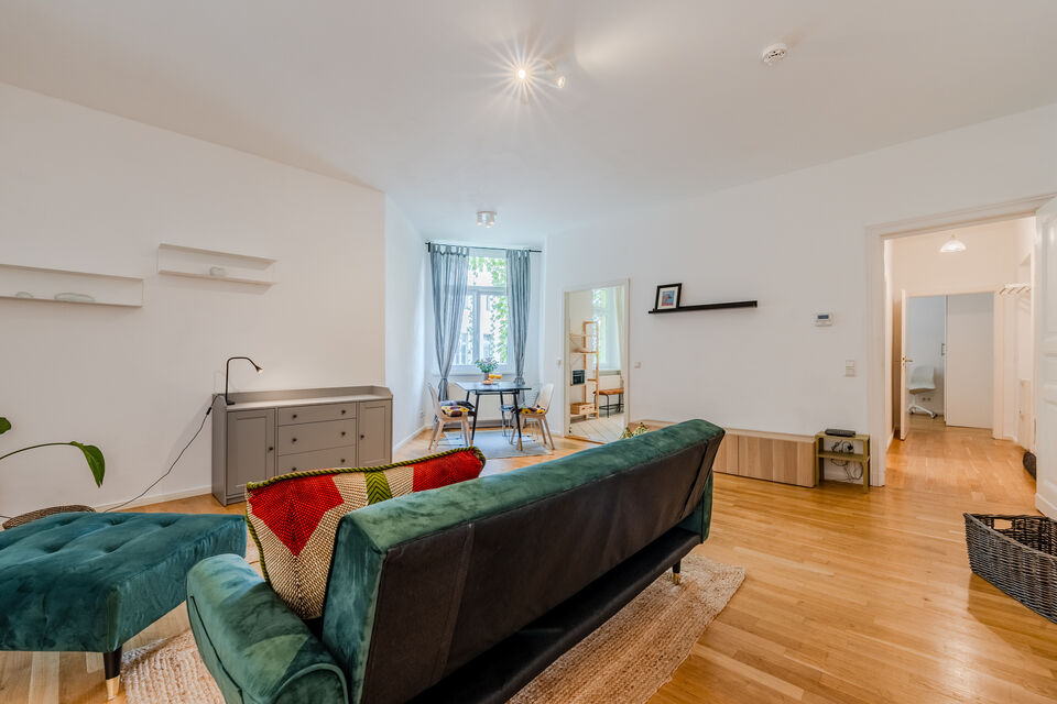 Furnished apartment, living room with velvet sofa in Berlin Prenzlauer Berg