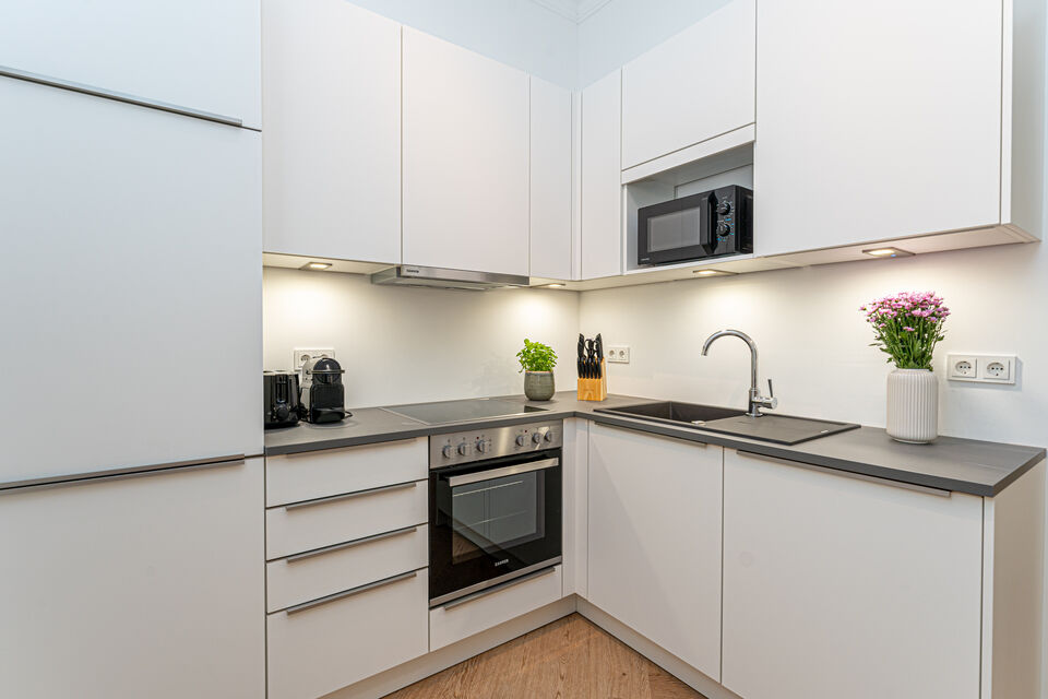Furnished apartment, kitchen with cooking island in Berlin Treptow-Köpenick