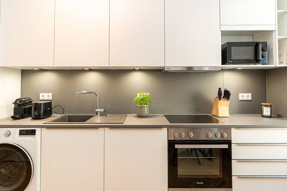 Furnished apartment, kitchen with cooking island in Berlin Treptow-Köpenick