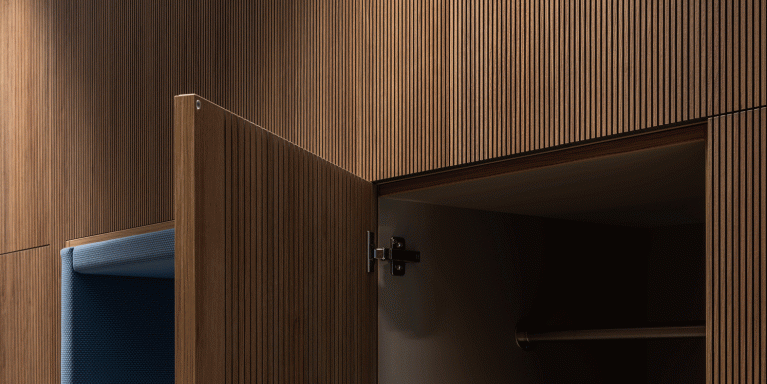 2025 GROEPSWERKING Triplaco grooved Ds acoustic absorbing cabinet doors wood office TILB 6 detail