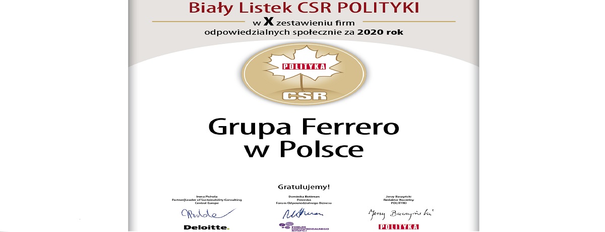 Ferrero wyróżnione Białym Listkiem CSR