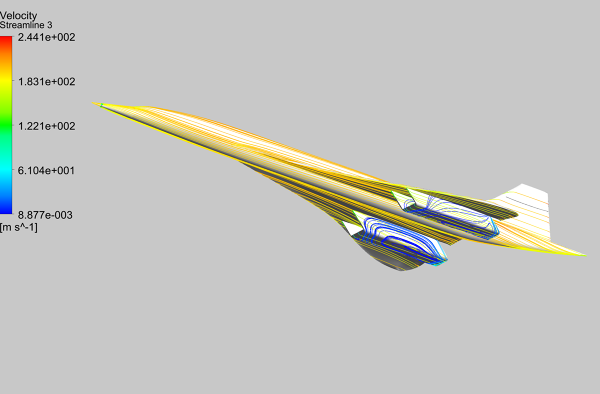Concorde-Aircraft-CFD-Simulation-Surface-Velocity-Streamlines-Iso-View-FetchCFD-Image.PNG - High-quality image for the Concorde Simulation project