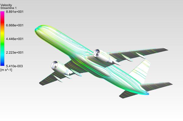 Boeing-757-Aircraft-CFD-Analysis-Surface-Velocity-Streamlines-FetchCFD-Image.JPG - High-quality image for the CFD of Boeing 757 project