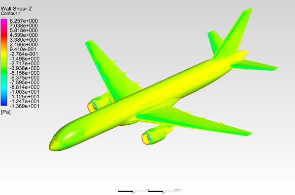 Boeing-757-Aircraft-CFD-Analysis-Surface-Wall-Shear-Contour-FetchCFD-Image.jpg - High-quality image for the CFD of Boeing 757 project