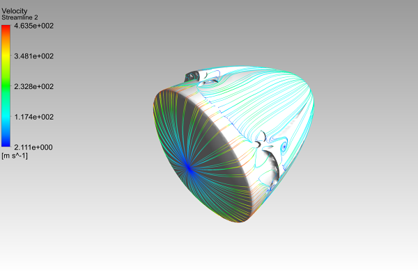 SpaceX-Dragon-CFD-Simulation-ANSYS-CFX-Surface-Velocity-Streamlines-FetchCFD.PNG - High-quality image for the CFD Simulation of SpaceX Dragon project