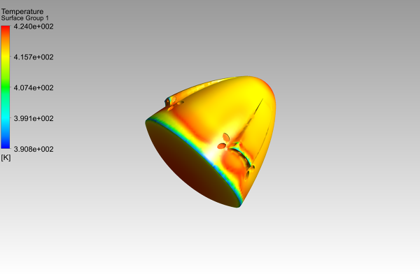 SpaceX-Dragon-CFD-Simulation-ANSYS-CFX-Surface-Temperature-Contour-FetchCFD.PNG - High-quality image for the CFD Simulation of SpaceX Dragon project