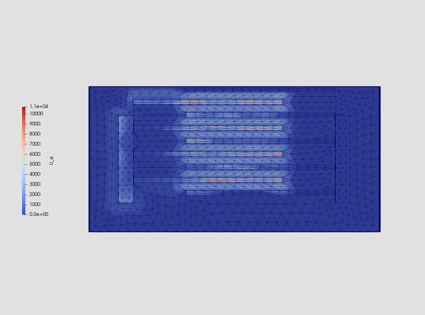 idc-sensor-simulation-using-NumericalAI-Electric energy-U_e-contour.PNG - High-quality image for the Interdigitated capacitor (IDC) sensor Simulation using NumericalAI project