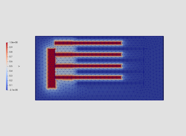 idc-sensor-simulation-using-NumericalAI-Potential-V-contour.PNG - High-quality image for the Interdigitated capacitor (IDC) sensor Simulation using NumericalAI project