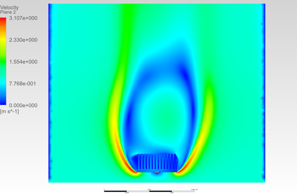 Plate-Fin-heat-sink-cht-simulation-FetchCFD-Image-Velocity-contour-view-2.PNG - High-quality image for the Plate Fin Heat Sink CHT simulation project